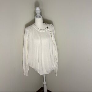 J.Crew Ivory Button Shoulder Knit Sweater XL Cotton Blend Pullover